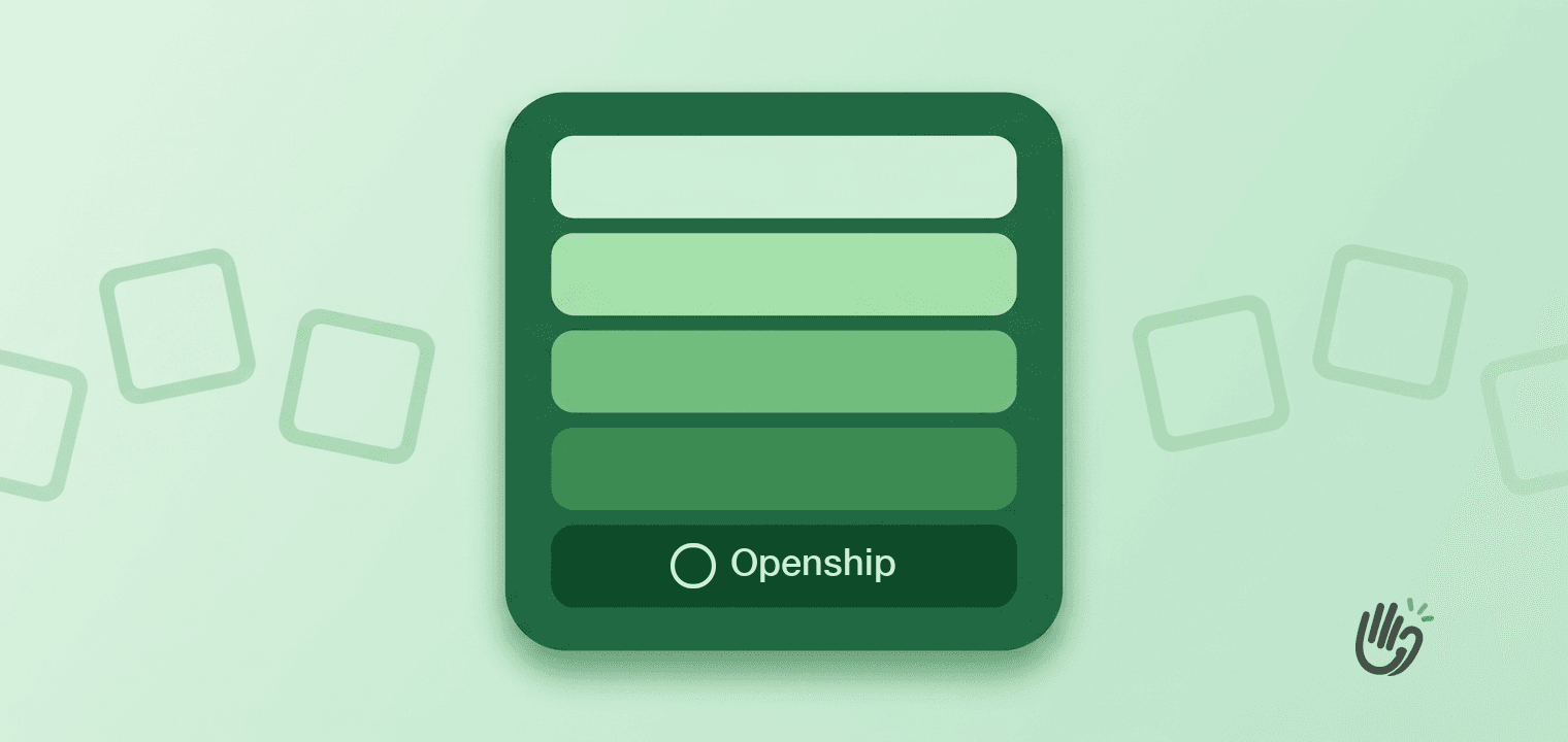 One large green container holding five stacked bands, with empty outlined boxes drifting away at the edges